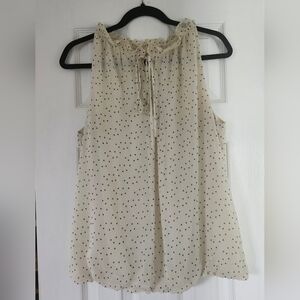 Size L Max Studio Black Polka Dot Sleeveless White Top